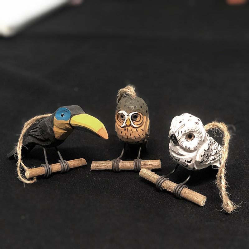 Owl Toucan Wood Carving Pendant Handmade Solid Wood Wood Carving
