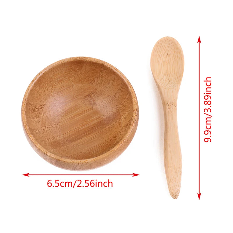 Natural Eco-Friendly Bamboo Wooden Bowl & Spoon Sets Facial Mask Diy Tool Kit Women's Skin Care Supplies