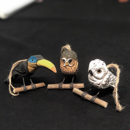 Owl Toucan Wood Carving Pendant Handmade Solid Wood Wood Carving