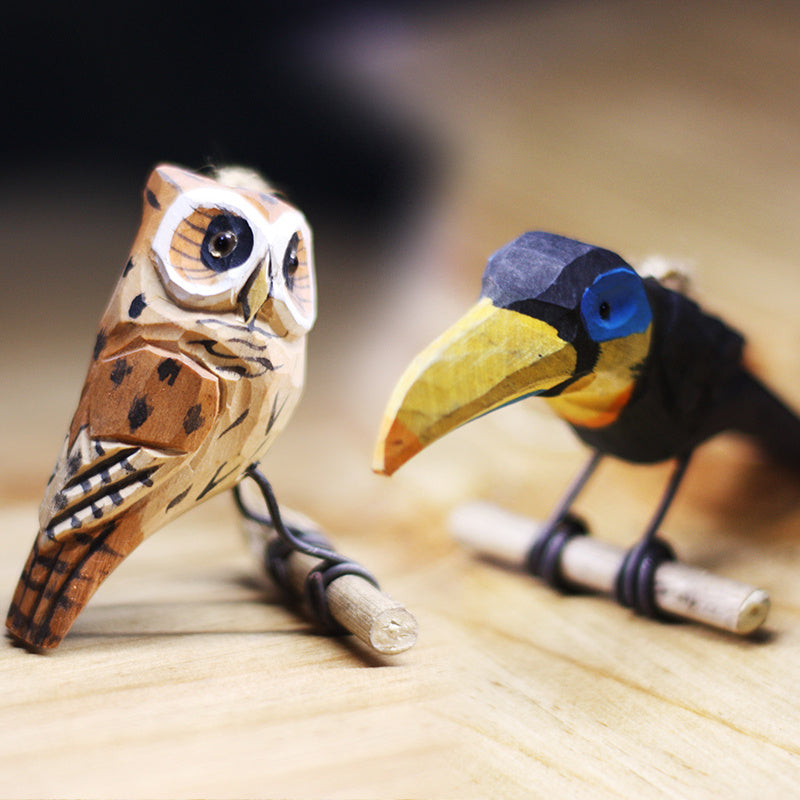 Owl Toucan Wood Carving Pendant Handmade Solid Wood Wood Carving