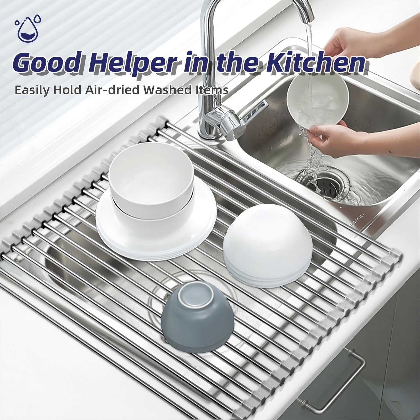 Drainer Rack 20L Large Silicone Water Filter Shelf, Kitchen Sink, Shelf, Sink Roller Shutter, Foldable Drain Shelf