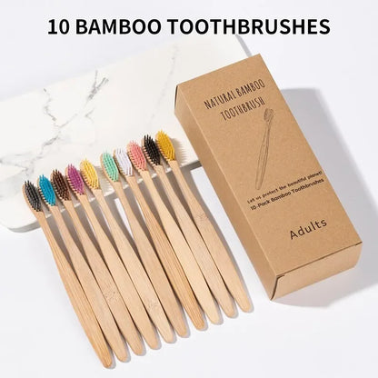 10Pcs Eco friendly toothbrush Bamboo Resuable Toothbrushes Portable Adult Wooden Soft Tooth Brush for Home Travel Hotel use