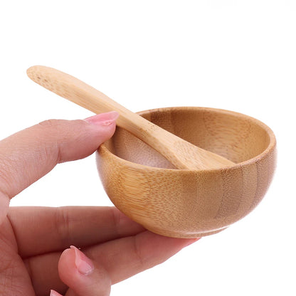Natural Eco-Friendly Bamboo Wooden Bowl & Spoon Sets Facial Mask Diy Tool Kit Women's Skin Care Supplies