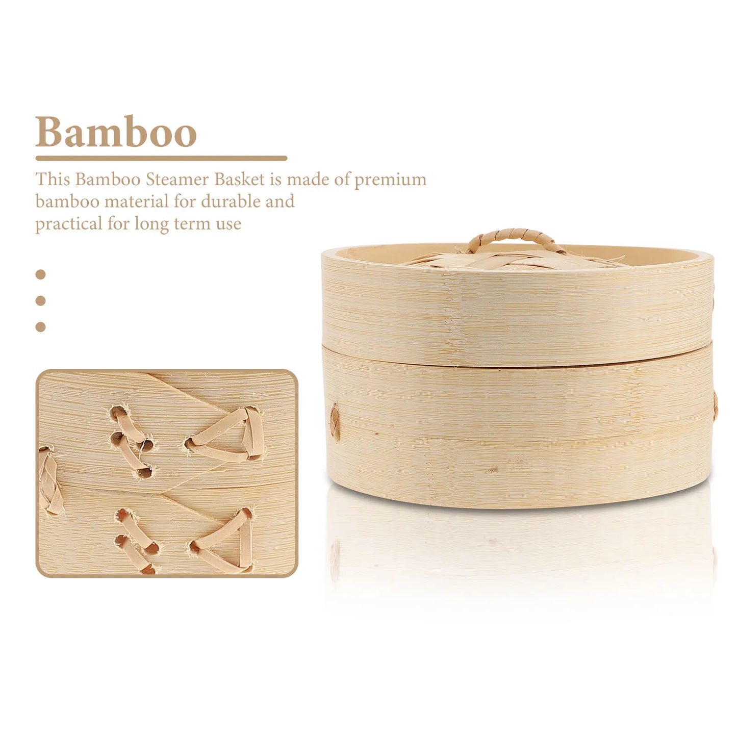 1 Set Bamboo Food Steamer Covered Bamboo Dumpling Bun Steamer Basket Kitchen Steamer For Chinese Food Buns Making Cooking Tool
