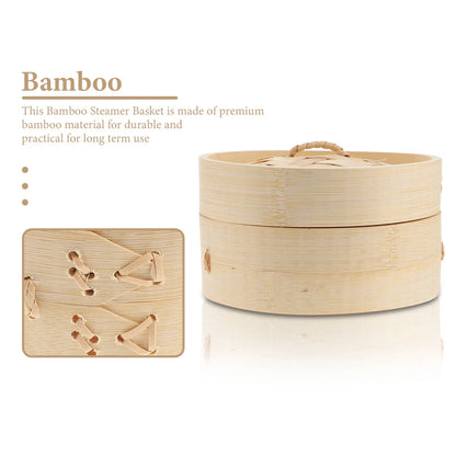 1 Set Bamboo Food Steamer Covered Bamboo Dumpling Bun Steamer Basket Kitchen Steamer For Chinese Food Buns Making Cooking Tool