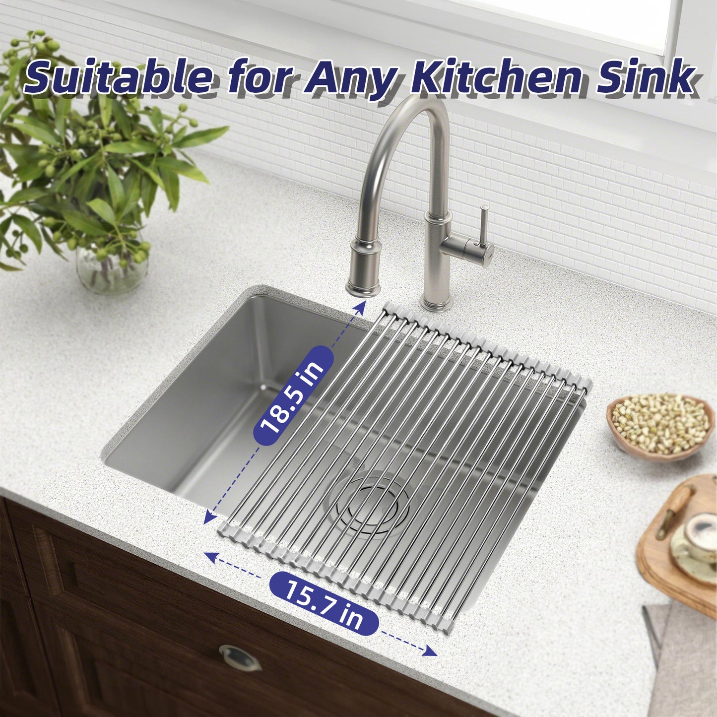 Drainer Rack 20L Large Silicone Water Filter Shelf, Kitchen Sink, Shelf, Sink Roller Shutter, Foldable Drain Shelf